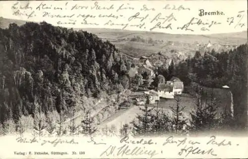 Ak Bremke Gleichen in Südniedersachsen, Blick auf den Gasthof Jütte mit Umgebung