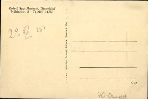 Ak Düsseldorf am Rhein, Radschläger Museum