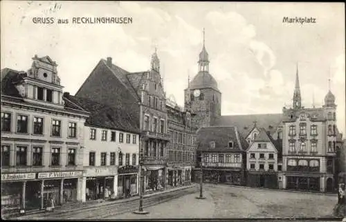 Ak Recklinghausen im Ruhrgebiet, Marktplatz, Geschäft F. Volbracht, G. Breidenbach