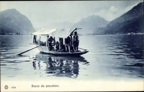 Ak Fischerboot auf dem Comer See