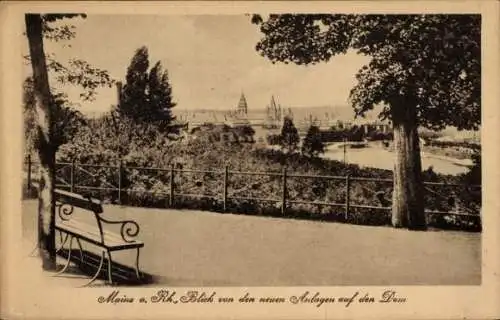 Ak Mainz am Rhein, Blick von den neuen Anlagen auf den Dom