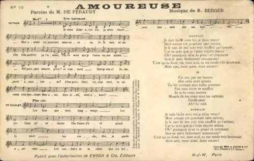 Lied Ak Amoureuse, Text M. de Feraudy, Musik R. Berger