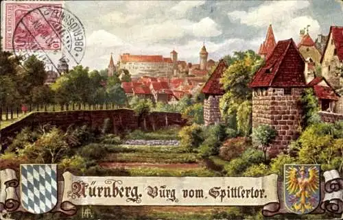 Wappen Künstler Ak Nürnberg in Mittelfranken, Spittlertorgraben mit Burg