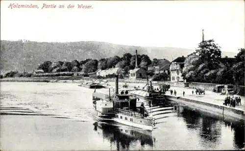 Ak Holzminden an der Weser, Partie an der Weser, Dampfer