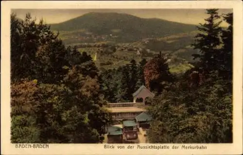 Ak Baden Baden am Schwarzwald, Blick von der Aussichtsplatte der Merkurbahn