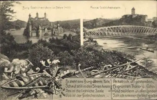 Ak Giebichenstein Halle an der Saale, Burg, Ruine, Brücke, Schild, Helm, Schwert