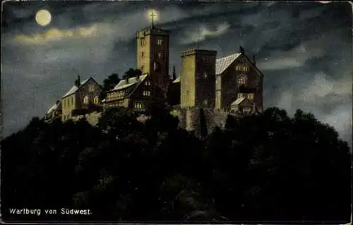 Ak Lutherstadt Eisenach in Thüringen, Wartburg, Südwest, Nacht