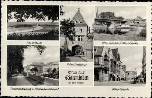 Ak Holzminden an der Weser, Weserblick, Heimatmuseum, Altes Fährhaus, Weserbrücke, Promenadenweg