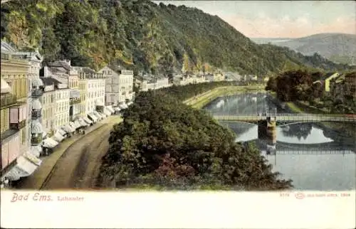 Ak Bad Ems an der Lahn, Lahnufer, Brücke, Häuser