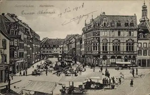 Ak Saarbrücken im Saarland, Marktplatz