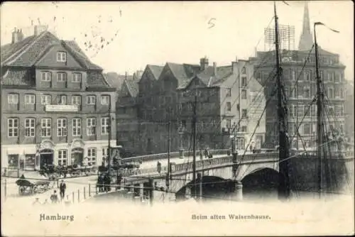 Ak Hamburg Mitte Altstadt, altes Waisenhaus, Brücke