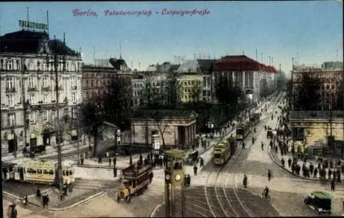 Ak Berlin Tiergarten, Potsdamer Platz, Leipzigerstraße, Straßenbahnen