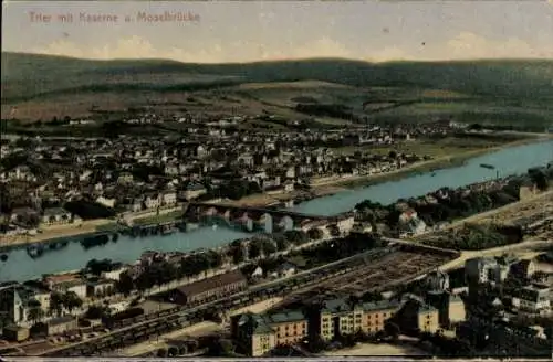 Ak Trier an der Mosel, Totalansicht, Kaserne, Moselbrücke