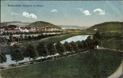 Ak Saarbrücken im Saarland, Saarpartie, Staden, Panorama