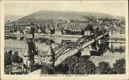 Ak Traben Trarbach an der Mosel, Totalansicht, Moselbrücke