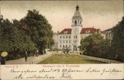 Ak Halle an der Saale, Hauptpost, Blick von der Promenade