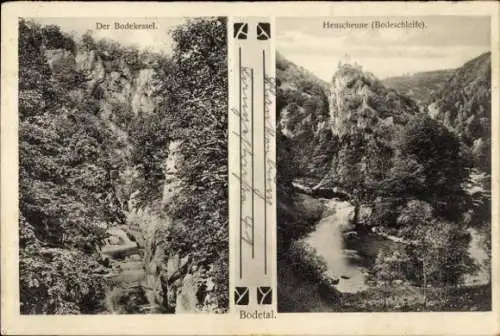 Ak Thale im Harz, Bodetal, Bodekessel, Heuscheune, Bodeschleife