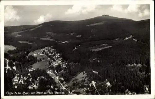 Ak Schierke Wernigerode im Harz, Brocken, Fliegeraufnahme