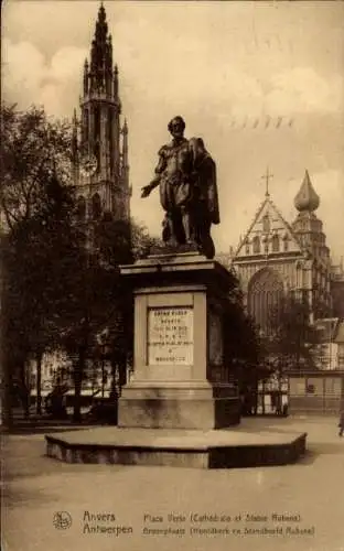 Ak Antwerpen Antwerpen Flandern, Grüner Platz, Rubensstatue