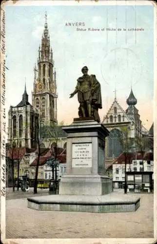 Ak Antwerpen Antwerpen Flandern, Kathedrale, Rubensstatue