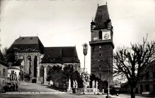 Ak Perchtoldsdorf in Niederösterreich, Pfarrkirche, Türkenturm