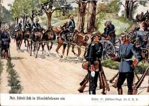 Künstler Ak Döbrich Steglitz, Feldartillerie 37. Füsilier Regiment 33