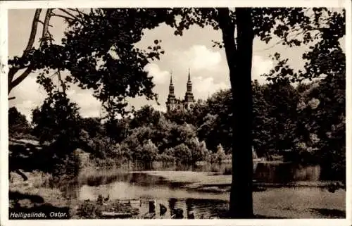 Ak Święta Lipka Heiligelinde Ostpreußen, Uferpartie, Kirche