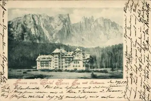 Ak Passo della Mendola Mendelpass Südtirol, Hotel Karersee mit Lattomar