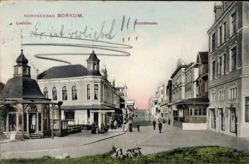 Ak Nordseebad Borkum in Ostfriesland, Strandstraße, Lesehalle