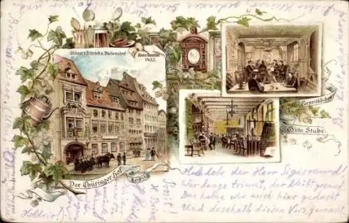 Litho Leipzig in Sachsen, Gasthaus Thüringer Hof, Corpsstübchen Gute Stube