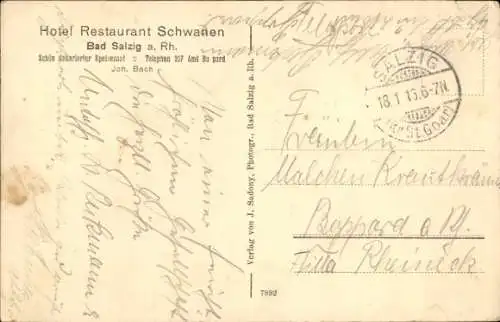 Ak Bad Salzig Boppard am Rhein, Hotel Schwanen, Speisesaal