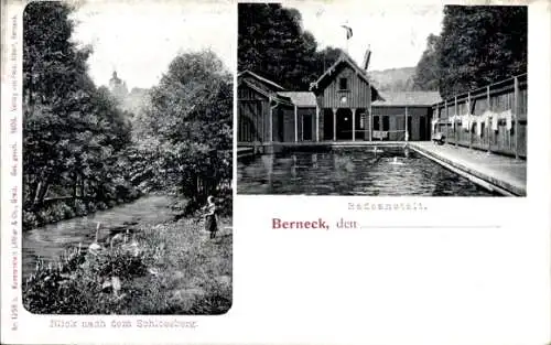 Ak Berneck Altensteig im Schwarzwald, Schlossberg, Badeanstalt