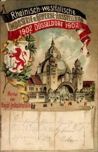 Wappen Litho Düsseldorf, Industrie u. Gewerbeausstellung 1902, Portal der Hauptindustriehalle