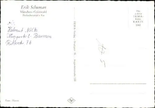 Ak Schauspieler Erik Schuman, Portrait, Autogramm