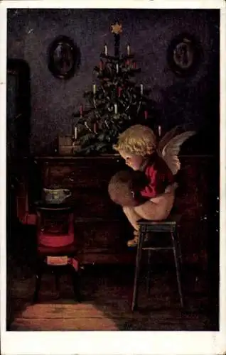 Frohe Weihnachten, Engel, Tanne, Kohleofen