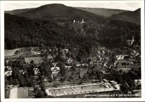 Ak Jugenheim an der Bergstraße Hessen, Fliegeraufnahme, Schwimmbad