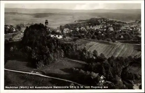 Ak Neuhütten Wüstenrot in Württemberg, Fliegeraufnahme, Aussichtsturm Steinknickle