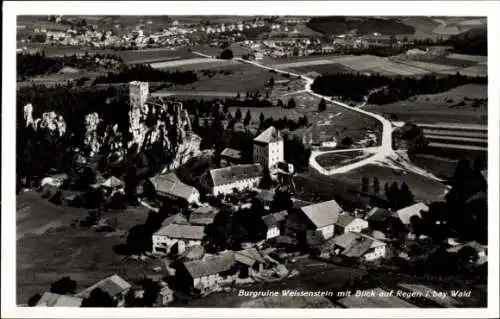 Ak Weißenstein Regen im Bayerischen Wald, Ruine Weißenstein, Fliegeraufnahme