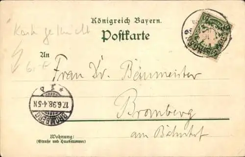 Litho Klaushof Bad Kissingen Unterfranken Bayern, Kgl. Forsthaus Klaushof, Klaushöhe, Ludwigsturm