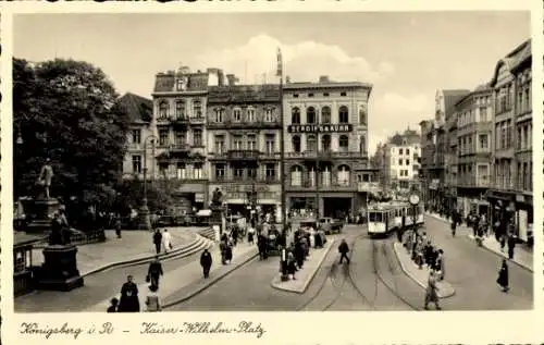 Ak Kaliningrad Königsberg Ostpreußen, Kaiser Wilhelm Platz, Straßenbahn, Passanten, Berding & Kühn