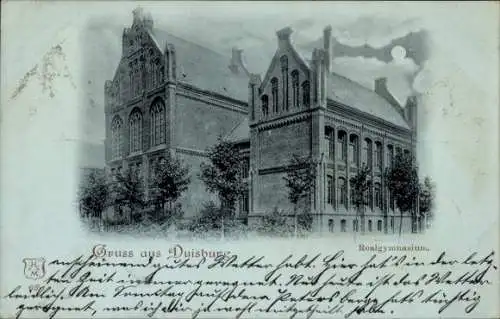 Mondschein Ak Duisburg im Ruhrgebiet, Realgymnasium