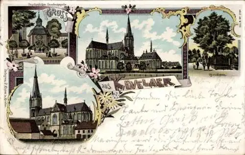 Litho Kevelaer am Niederrhein, Gnadenkapelle, Kreuzbaum, Marienkirche