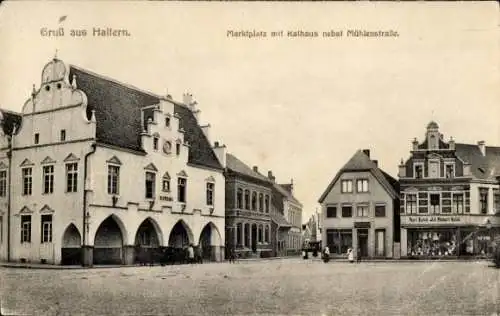 Ak Haltern am See Westfalen, Marktplatz mit Rathaus nebst Mühlenstraße