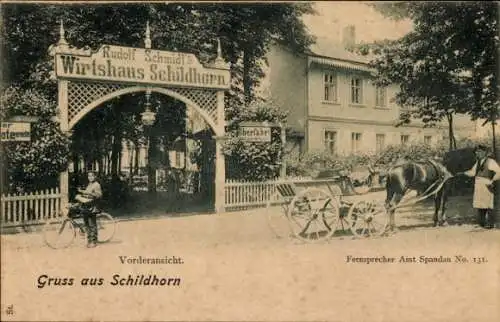 Ak Berlin Wilmersdorf Grunewald Schildhorn, Rudolf Schmidt´s Wirtshaus Schildhorn, Vorderansicht