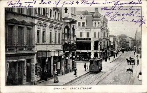 Ak Berlin Spandau, Breitestraße, Straßenbahn Nr. 127, Geschäft Pieck