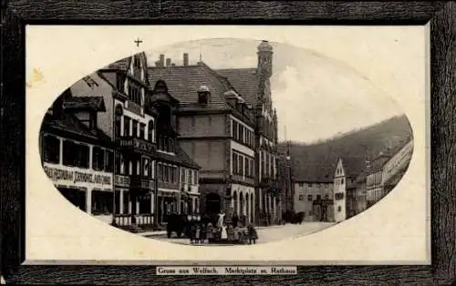 Passepartout Ak Wolfach im Schwarzwald, Marktplatz mit Rathaus