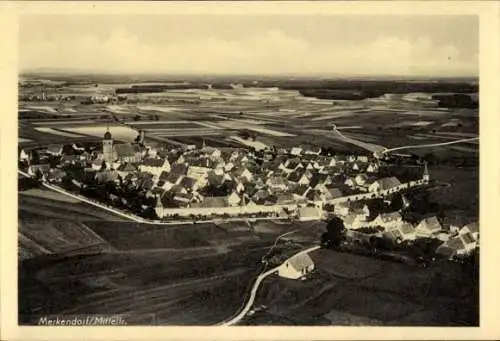 Ak Merkendorf in Mittelfranken, Gesamtansicht, Kirche, Stadtmauer, Fliegeraufnahme