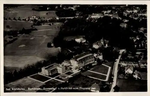 Ak Bad Wörishofen im Unterallgäu, Fliegeraufnahme, Sonnenhof, Parkhotel, Kurhäuser