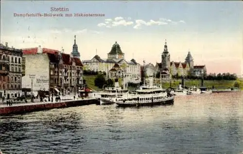 Ak Szczecin Stettin Pommern, Dampfschiffbollwerk, Hakenterrasse