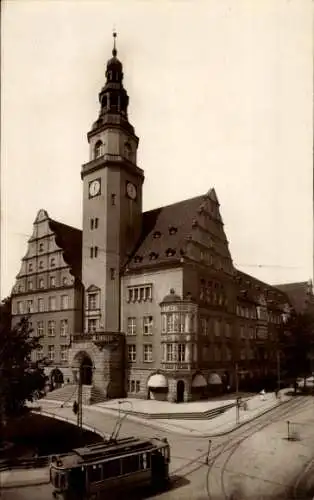 Ak Olsztyn Allenstein Ostpreußen, Rathaus, Straßenbahn